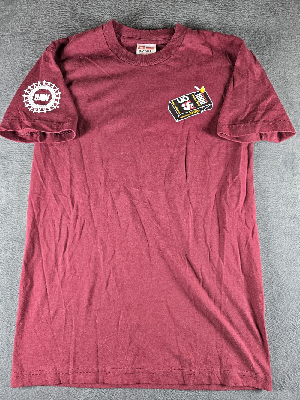 UAW Labor Union T Shirt Medium Bayside Made USA Student Worker Solidarity Maroon
